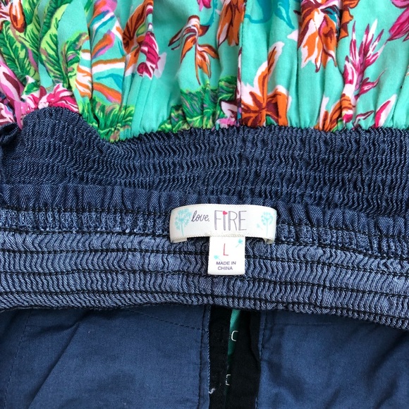 NWOT LOVE Fire 🔥 denim empire dress tropical 🌴 - Picture 6 of 6
